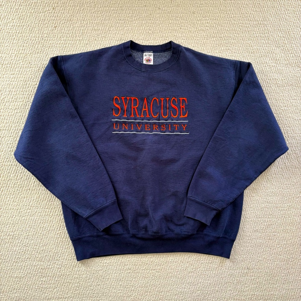 Fruit of the Loom Navy Crewneck Sweatshirt with Orange Syracuse Embroidery